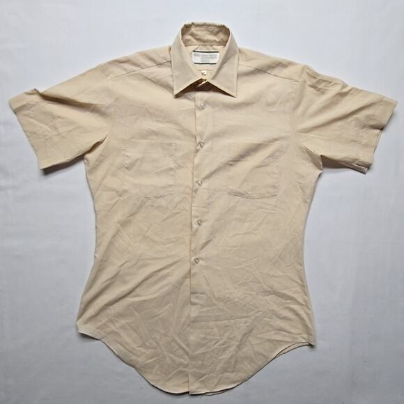 Vintage Sears Perma Prest Beige Short Sleeve Shirt 14 1/2 Men's Small Button Up - Picture 1 of 10